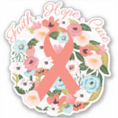 Sticker Faith Hope Cure Cancer du Sein Ruban & Flore (Devant)