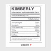 STICKER FAITS NUTRITIONNELS D'UNE PERSONNE NOM CUSTOMISÉ (Feuille)