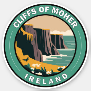Sticker Falaises de Moher Irlande Floral Travel Art Vintag