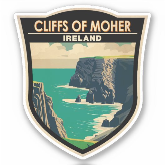 Sticker Falaises de Moher Irlande Travel Art Vintage (Devant)