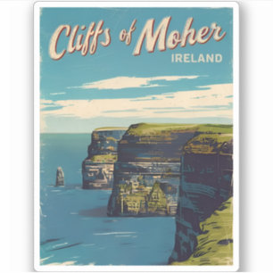 Sticker Falaises Vintage voyage rétro de Moher Irlande
