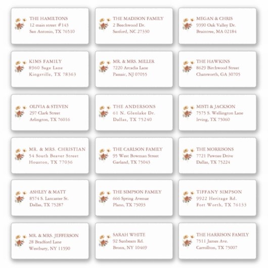 Sticker Fall Floral Mariage Guest Nom du bénéficiaire Adre (Devant)