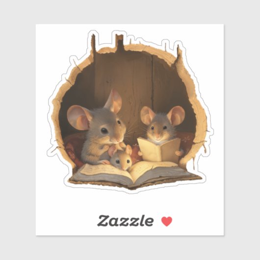 Sticker Famille de souris dans un trou de souris (Feuille)