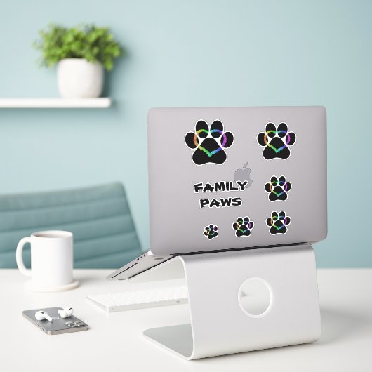 STICKER FAMILLE PAWS KITTY (Ordinateur portable sur le bureau)