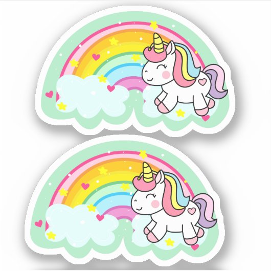 Sticker Fancy Girl mignonne Fun Rainbow Unicorn (Devant)