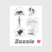 Sticker Fantasy reader collection with dagger dragon book (Feuille)