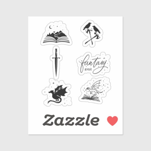 Sticker Fantasy reader collection with dagger dragon book (Feuille)