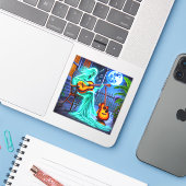 Sticker Fantôme (Ordinateur portable avec iPhone)