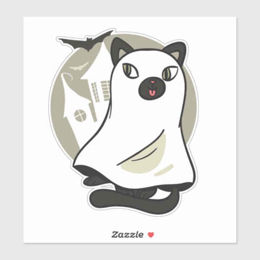 Sticker Fantôme de chat éffrayant (Feuille)