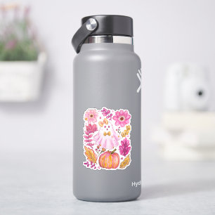 Sticker Fantôme de Halloween rose pastel avec fleurs et ci