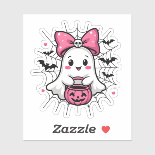 Sticker Fantôme éffrayant avec Pink Bow Sensibilisation au (Feuille)