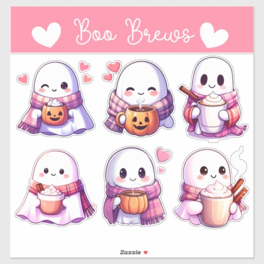 Sticker Fantômes cosy avec Mugs d'automne et Vibes de coeu (Feuille)