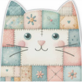 Sticker Faux Patchwork Pastel Cottage Kitty Face (Devant)