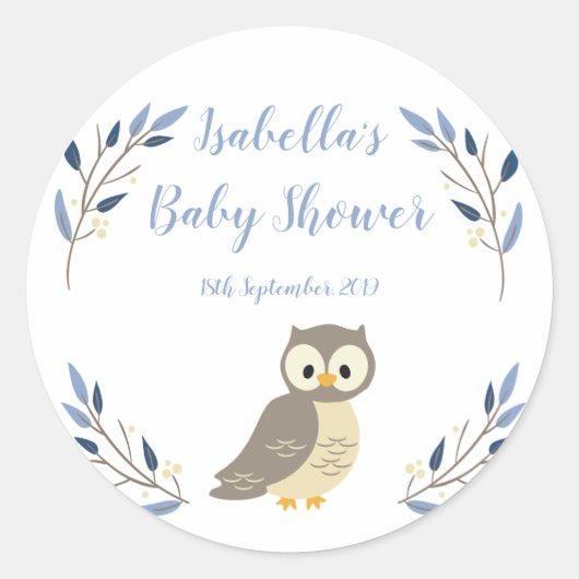 Sticker Faveur Baby shower de la Chouette des bois (Devant)