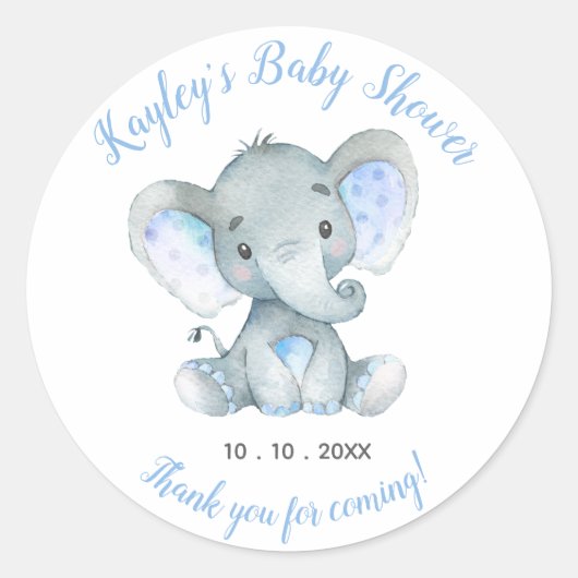 Sticker Faveur Baby shower éléphant (Devant)