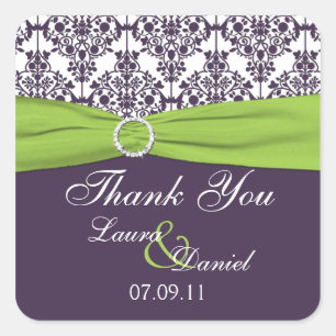Sticker Faveur Lime et Purple Mariage damassé
