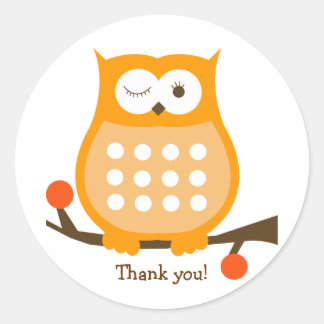Sticker Faveur rond ORANGE OWL | Sceau d'enveloppe