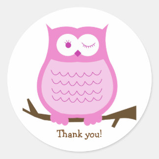 Sticker Faveur Rond PINK OWL | Sceau d'enveloppe