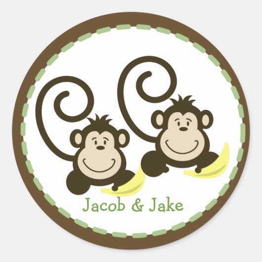 Sticker Faveur Twin Monkeys Round (Devant)