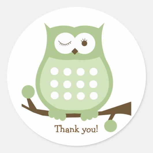 Sticker Faveur VERT OWL Round | Sceau d'enveloppe (Devant)