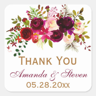 Sticker Favor Mariage - Florales Bourgogne, Foliag