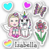 Sticker Fée à blond, licorne et nom (Devant)