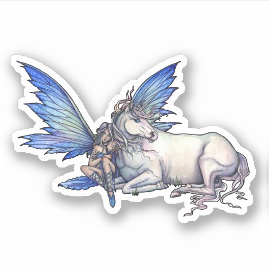 Sticker Fée apparentée et licorne Fantastique Art (Devant)