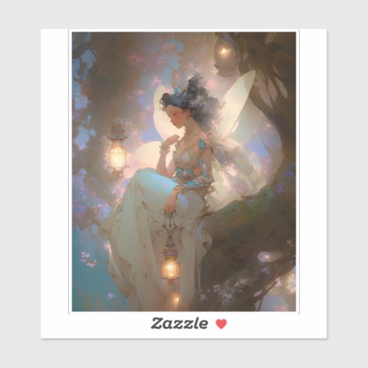 Sticker Fée avec lanterne (Feuille)