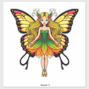 Sticker Fée Colorée Avec Des Ailes De Papillon Vibrantes