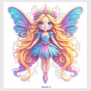 Sticker Fée de fantasy enchanteresse avec des ailes coloré