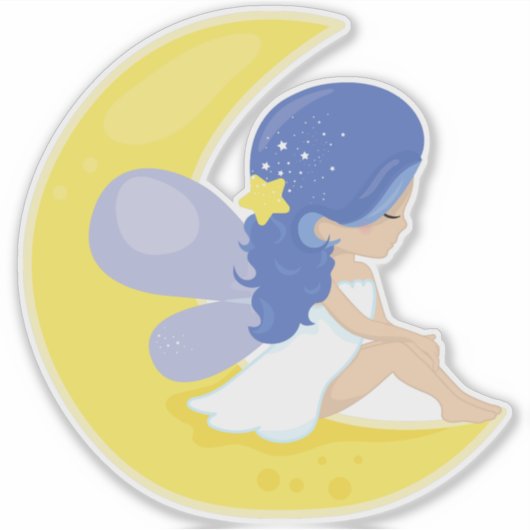 Sticker Fée De Fécule, Fée Mignonne, Fée Sur La Lune (Devant)