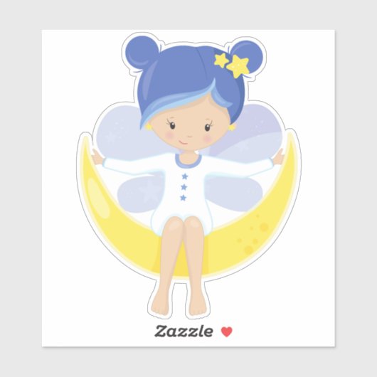 Sticker Fée De Fécule, Fée Sur La Lune, Fée Mignonne (Feuille)