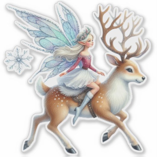 Sticker Fée de Noël sur rennes (Devant)