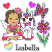 Sticker Fée ethnique, licorne et nom tirés à grande main (Devant)