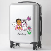 Sticker Fée ethnique, licorne et nom tirés à grande main (Sur valise)
