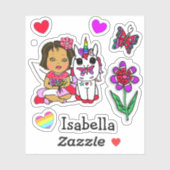 Sticker Fée ethnique, licorne et nom tirés à la main (Feuille)