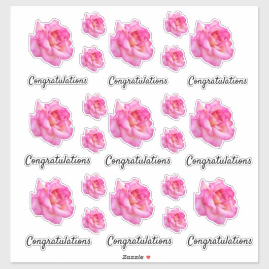 Sticker Félicitations Pink Variegated Rose Cutout Photo (Feuille)