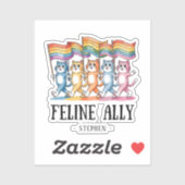 Sticker Feline Ally - Rainbow Cat LGBTQ Pride (Feuille)