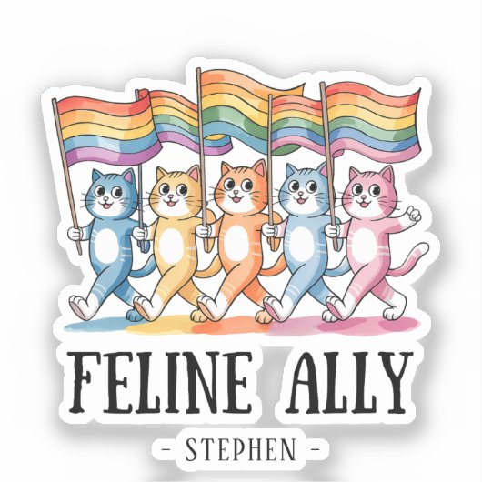 Sticker Feline Ally - Rainbow Cat LGBTQ Pride (Recto)