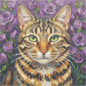 Sticker Feline and Floral | Cute Artistic Gray Tabby Cat (Recto)