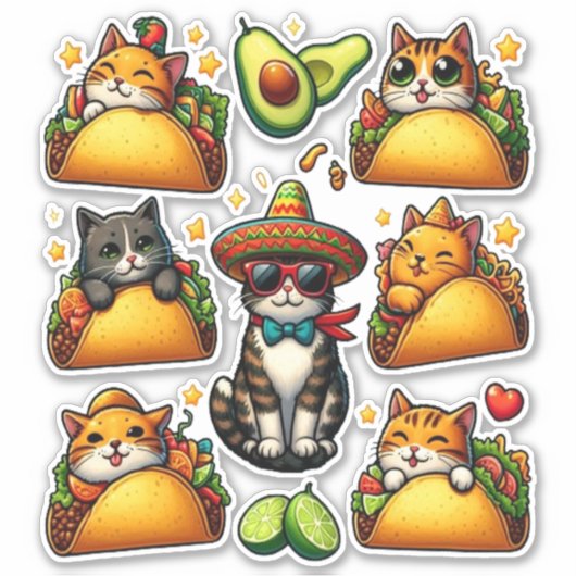 Sticker Feline Fiesta : Chats et Tacos (Devant)