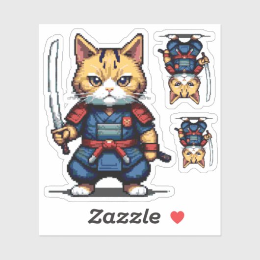 Sticker Feline Samurai Warrior (Feuille)
