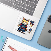 Sticker Feline Samurai Warrior (Ordinateur portable avec iPhone)