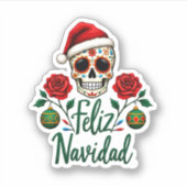Sticker Feliz Navidad Sugar Skull Mexican Christmas T-Shir (Devant)