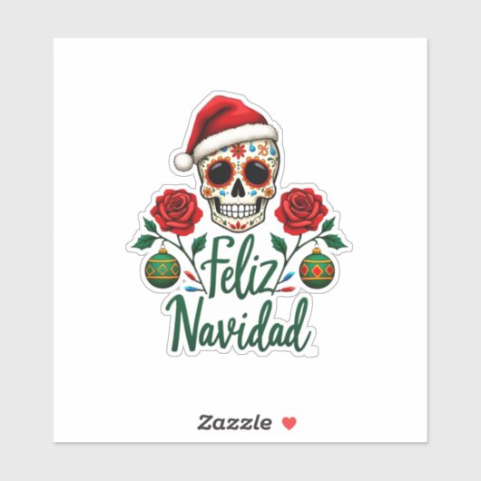 Sticker Feliz Navidad Sugar Skull Mexican Christmas T-Shir (Feuille)