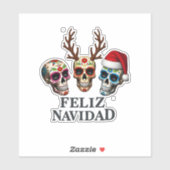 Sticker Feliz Navidad Sugar Skulls Reindeer Santa Mexican (Feuille)