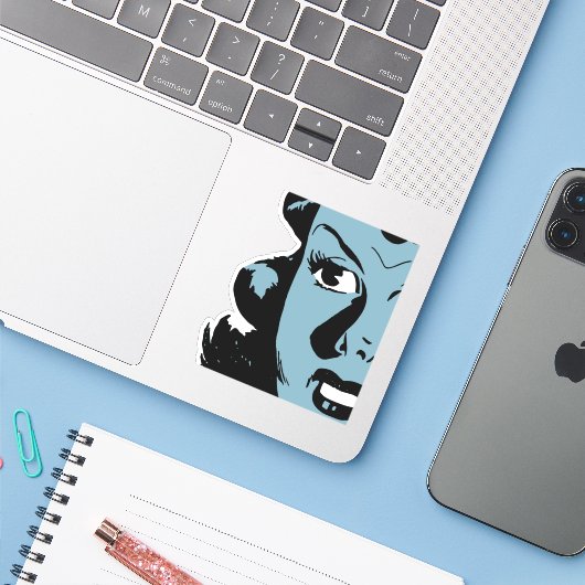 Sticker Femme (Ordinateur portable avec iPhone)