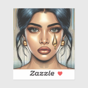 Sticker Femme assez triste avec une larme d'or