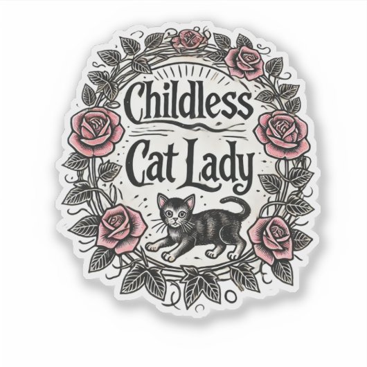 Sticker Femme au chat sans enfant (Devant)