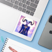 Sticker Femme Capricorne (Ordinateur portable avec iPhone)